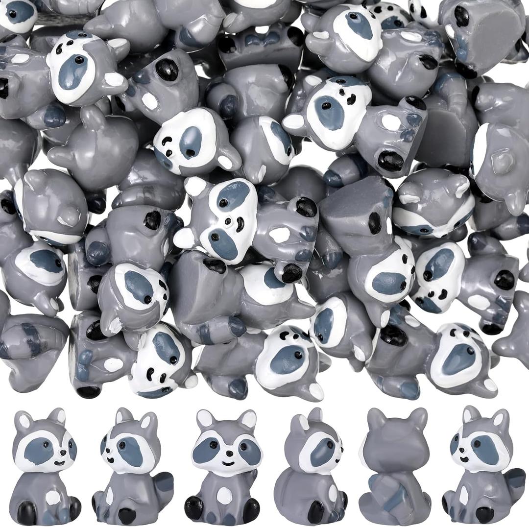 Seenelling 50 Pcs Mini Raccoon Figurine Bulk Resin Miniature Tiny Animals Figures Small Little Cute Raccoon Home Decor for Cabin Lodge Rustic Cake Toppers Desktop Home Decor(Sit)