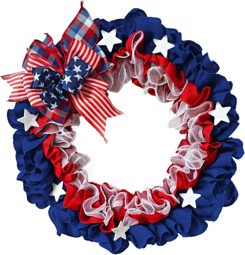 XKCL Patriotic Wreaths, 20 Inch Memorial Day Wreath, 4th of July American Flag Wreath for Front Door Decorations (Bulered)