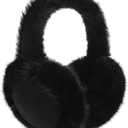 Tavaleu Ear Muffs for Winter Women, Foldable Fuzzy Earmuffs Faux Fur Warm Ear Warmers Covers Cold Weather (Fluff - Black)