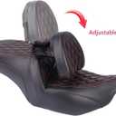 Rider Passenger Seat, Gel Seat with Adjustable Driver Backrest for Harley Touring Road Glide/Street Glide/CVO Road Glide/CVO Street Glide 2024-2026 (Red Rhombus)