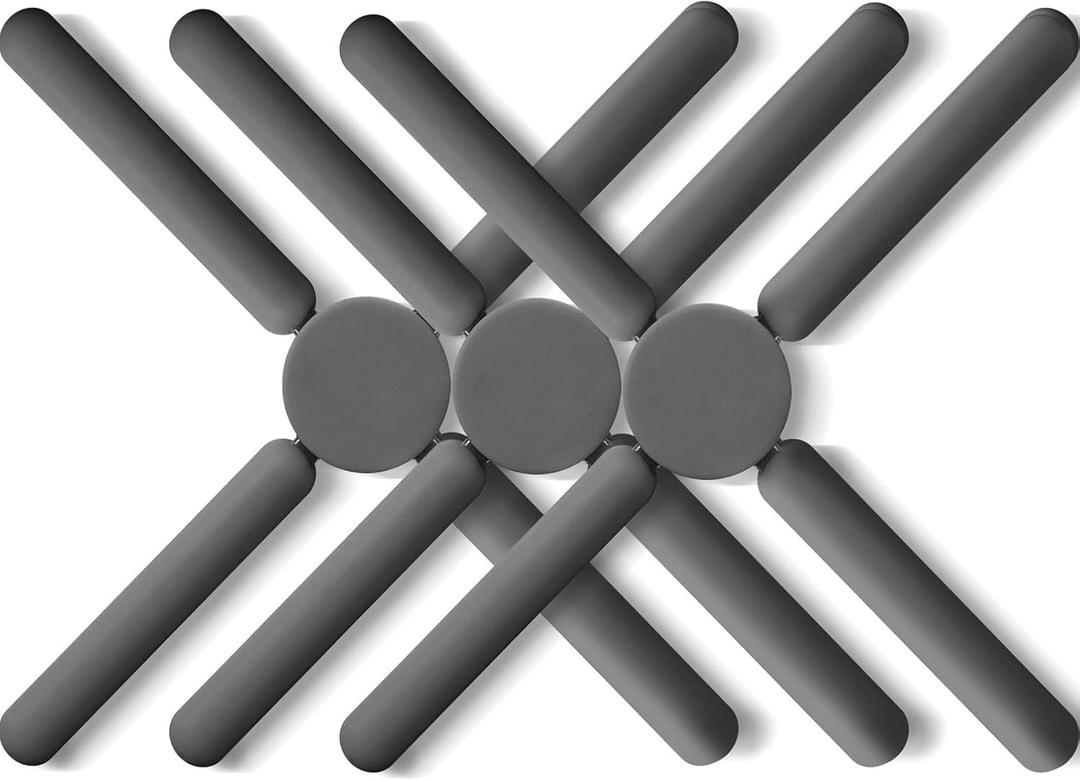 3/Pack Foldable Trivets Silicone, FENGCHEN Folding Trivets, Non-Slip Collapsible Cross Compact Design Expandable Silicone Pot Holder,Grey (Gray)
