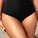 Zmart High Waisted Bikini Bottoms - Women's Full Coverage Ruched Bathing Suit Bottom Low Cut Swimsuit (Black)XL