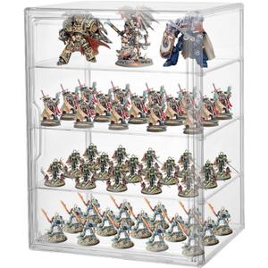 Clear Acrylic Miniature Storage Case Stackable Miniature Carrying Case for Collectibles Transport Action Figure Display case with Magnetic Door ,Death Guard 40k 14.2" 10.6"
