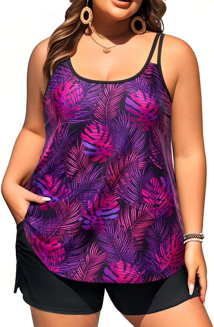 Plus Size Tankini Swimsuits - Women Two Piece Tankini Top with Shorts Flowy Swimsuit 2025 Bathing Suits, 18W