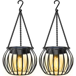 UBright Solar Lights Lanterns Outdoor Waterproof Hanging Solar Garden Lights for Outside Outdoor Lanterns Decorative for Yard Patio, 2 Pack (Standard, Warm White)