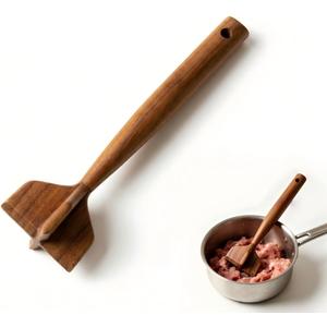 Natural Teak Wood Meat Masher, Ground Beef Masher, 11.5 Inch Chicken Shredder Tool, Multipurpose Kitchen Tool