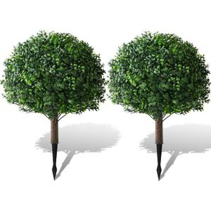 Faux Boxwood Balls for Outdoor Planters Topiary Set of 2,UV Resistant Artificial Shrub Bushes Trees with Spike for Porch,Indoor,Garden