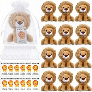 Blueweenly 36 Pcs Lion Plush 6 Inches with Organza bag and Cards Cuddly Lion Stuffed Animal Small Stuffed Animals Bulk for Birthday Favors Gifts Forest Decor Birthday