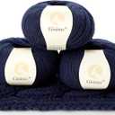 Gisimo 100% Inner Mongolian Cashmere Yarn Luxurious Hand Knitting Yarn Home Necessity for DIY Crafts (3 balls, Dark Blue)