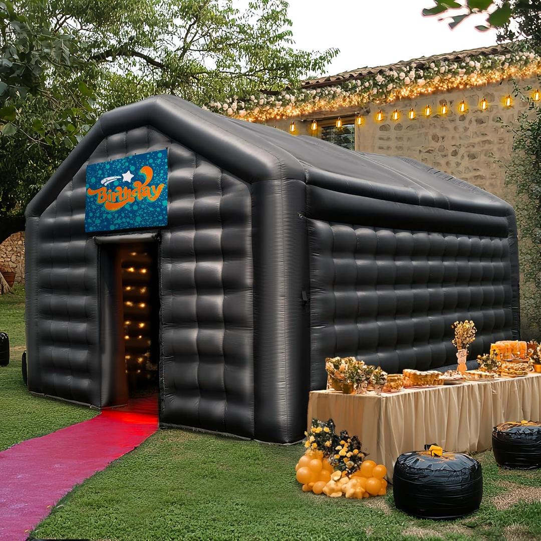 Small Black Inflatable Night Club 16.4x13x11.5Ft Disco Cube Gazebo Event House with Logo Area Portable Inflatable Party Tent for Birthday, School Events, Backyard Party, Rental Business