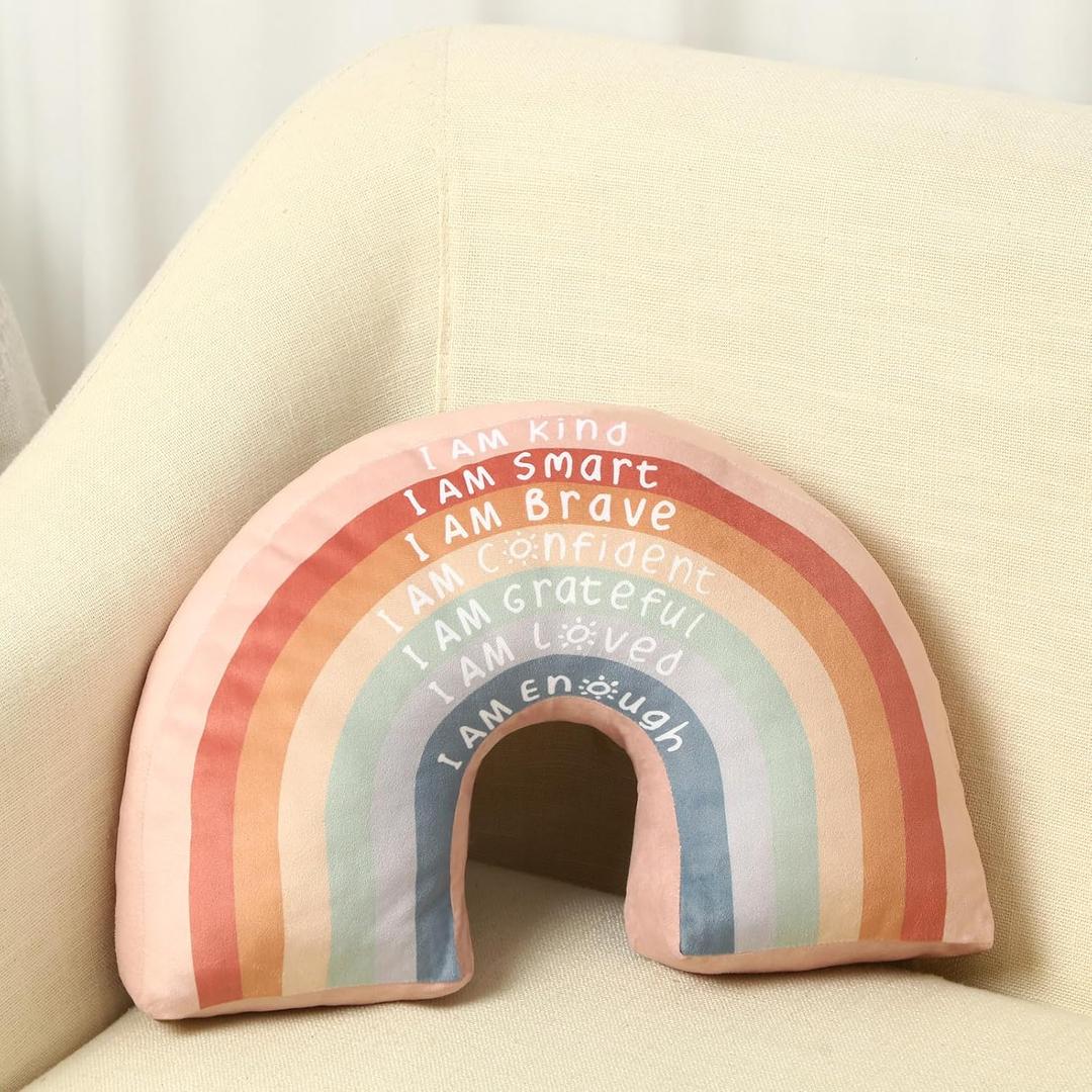 Menkxi Rainbow Throw Pillow Gift Boho Classroom Reading Corner Throw Pillow for Girls Kids Book Center Daily Affirmations Cushion Arch Shaped Motivational Home Bedroom Playroom(Classic)