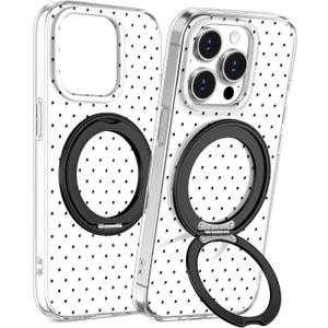 Loheckle for iPhone 15 Pro Max Case with Stand- Compatible with MagSafe Women Girls Cute Girly Aesthetic Unique Design Soft TPU Magnetic Ring Phone Cover for Apple 15 Promax, Polka