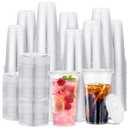 Skylety 500 Sets 24oz Clear Plastic Cups with Flat Lids Bulk Pet Disposable Plastic Cold Party Drinking Cups for Iced Coffee Shakes Soda Juice or Any Cold Drinks