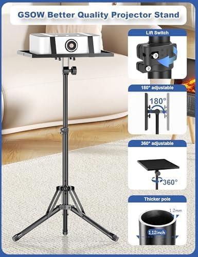 GSOW Projector Stand, Adjustable Height 26 to 38'' Laptop Tripod, Floor Standing Laptop Stand, Foldable Tripod for Projector with Carry Bag, Portable Podium Stand for Office, Home