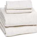 Amazon Basics 4 Piece Bed Sheets Set, 100% Cotton Jersey, Includes Super Soft, Flat and Fitted Sheets, Pillowcase, King, Oatmeal, Solid