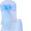 50 Organza Baby Blue Chair Bows for Wedding 7x108 Inches Crystal Yarn Sheer Chair Sashes Knots Ties for Party Banquet Birthday Hotel Restaurant Events Decorations