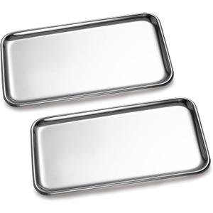 IMEEA Small Vanity Tray Rectangle Satinless Steel Little Jewelry Tray Bathroom Tray Storage Organizer Makeup Cosmetic Organizer Trays, 8 x 4.6 inch