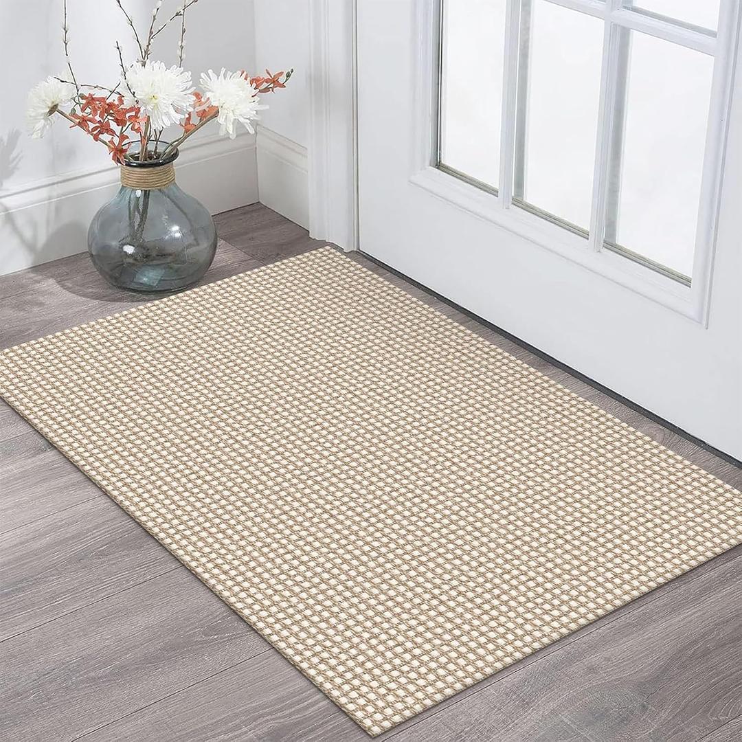 KOZYFLY Boho Runners for Hallways 24x36 inches Washable Kitchen Runner Non Slip Rubber Backed Hallway Rugs Cotton Entryway Runner Rug Floor Carpet for Indoor Hall, Backdoor, Kitchen, Ivory/Khaki