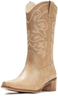 IUV Cowboy Boots For Women Pointy Toe Women's Western Boots Cowgirl Boots Mid Calf Boots Size 7