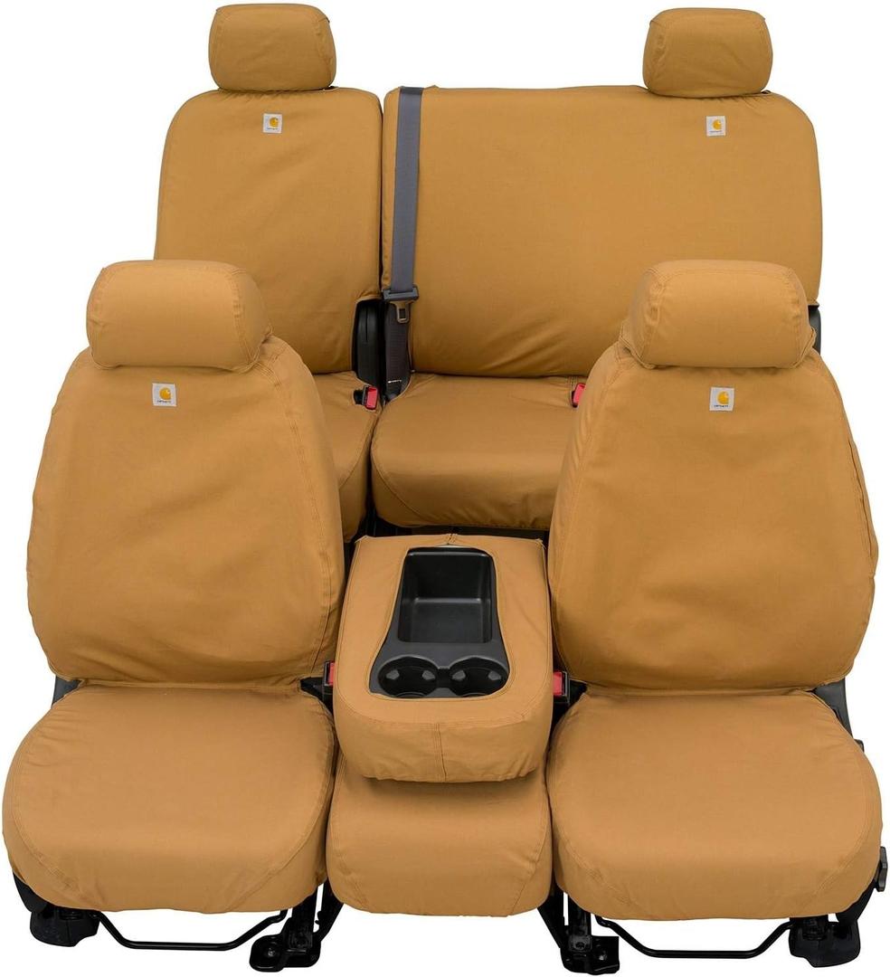 Covercraft Carhartt SeatSaver Custom Seat Covers | Fits 2007-2013 Chevrolet Silverado/GMC Sierra 1500 & 2007-2014 2500/3500 Crew Cab | 2nd Row 60/40 Bench Seat, Duck Weave Brown