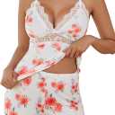 Avidlove Womens Sleepwear Lace Pajamas Cami PJS Set Pajama Set for Women (X-Large, Orange Floral)