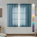 OVZME Dusty Blue Sheer Curtains 45 Inches Long 2 Panels, Light Filtering Sheer Curtains for Bedroom, Elegant Airy Draperies for Living Room Nursery Room, Dual Rod Pocket, Each 42Wx 45L