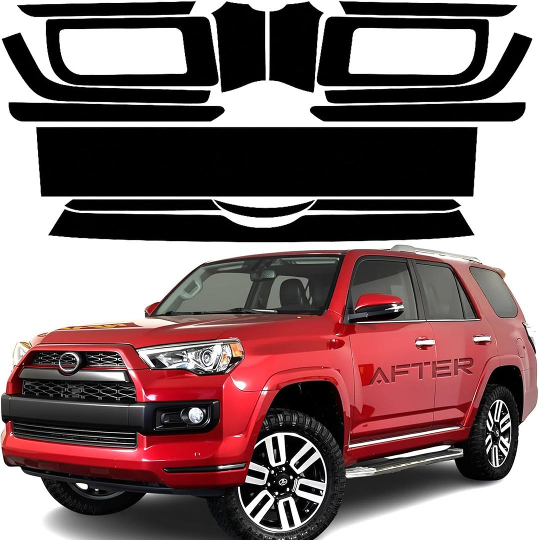 Front Grille Bumper Chrome Delete Vinyl Wrap Overlay fit for 2010-2024 Toyota 4Runner Accessories with Blackout Film Gloss Black Kits