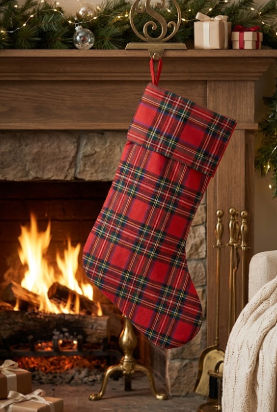 Checked Christmas stocking for Gifts, Red