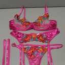 Lilosy Sexy Leaf Floral Embroidered Mesh Sheer Women Underwire Push Up Lingerie Set Size XL