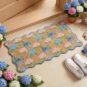 Dunzy Hydrangea Doormat Blue Scalloped Hydrangea Bow Coir Door Mat Spring Indoor Outdoor Front NonSlip Welcome Mat Decorative Rug for Home Entrance Porch