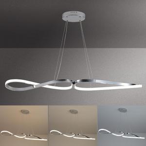 Modern led Chandelier,Modern Pendant Lights Kitchen Island,Dimmable Kitchen Chandeliers Over Table,Modern Chandeliers for Dining Room,L39.3in Dining Room Light with Remote(Chrome 28W) (Chrome plating 28W)