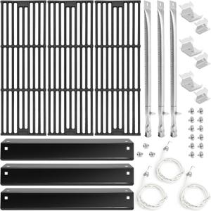 Grill Parts for Chargriller 3001 5050 5650 5072 3072 3008 4000 3030 3000 4208, King Griller 5252,Cast Iron Grill Grates, Porcelain Steel Heat Tents, Grill Burner, Ignitors Replacement
