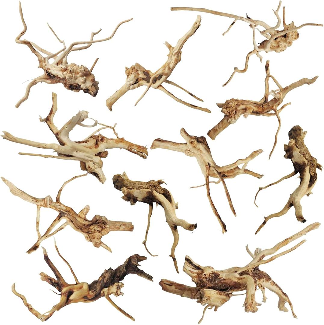 kathson Aquarium Driftwood Reptile Branches Wood Natural Spiderwood Driftwood for Aquarium 5-6" 11 Pcs Terrarium Ornament Trunk Fish Tank Log Habitat Decoration Tree Stump Decor Assorted Sizes Wood