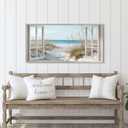 Window Beach Wall Art Prints: Modern Large Tropical Coastal Landscape Canvas Bedroom Blue Ocean Picture Relaxing Living Room Sea Scene Painting Horizontal Summer Seascape Artwork Decor 48"L x 24"W