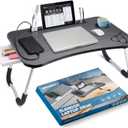 Slendor Bed Desk for Laptop and Writing with Storage, Cup Holder, Light | Fan, Pen Holder,Tablet Holder,Foldable, for Bed, Couch, Floor, Portable,Black