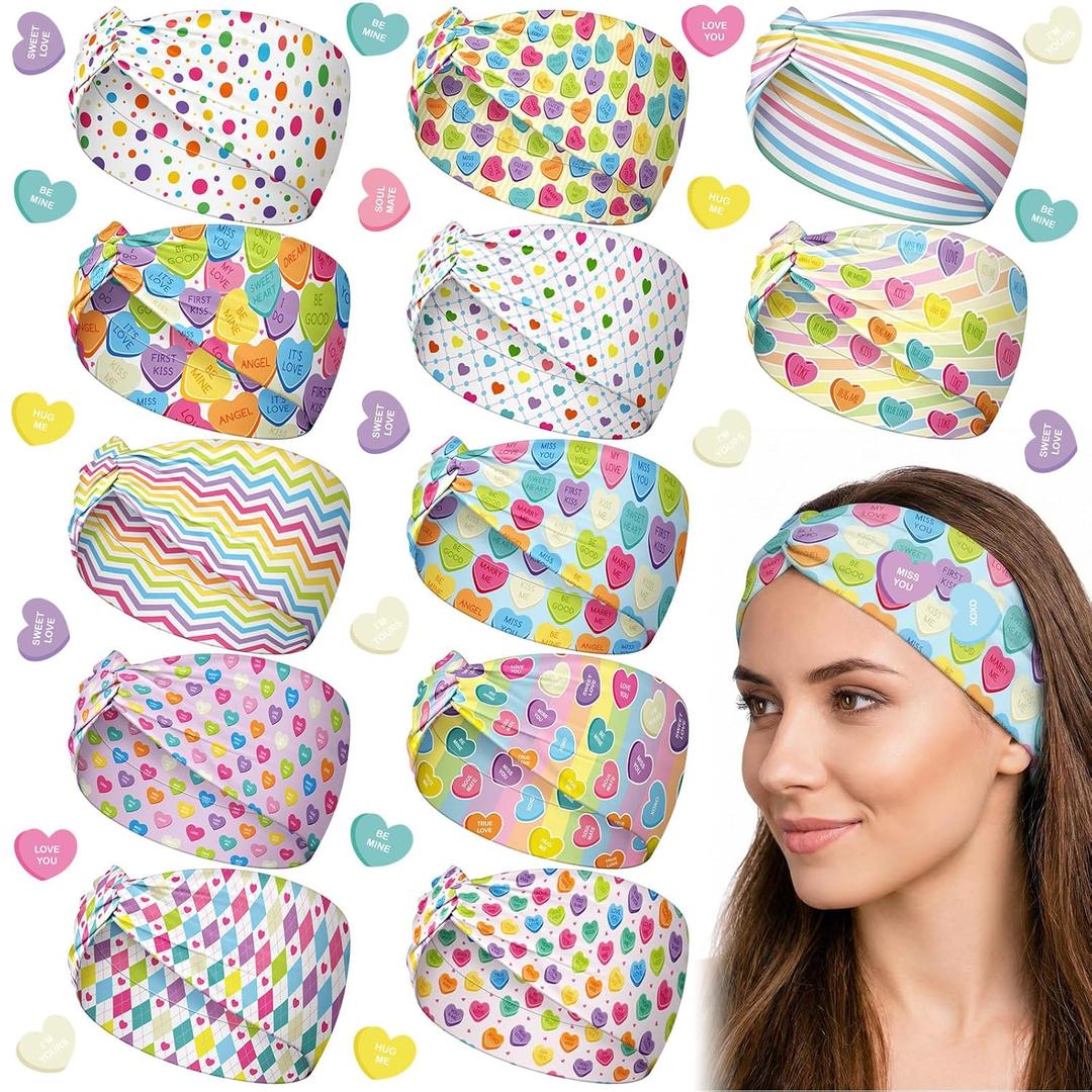 12 Pcs Candy Conversation Valentine's Day Headbands for Women Love Non Slip Heart Headband for Valentines Day Hair Accessories Gifts