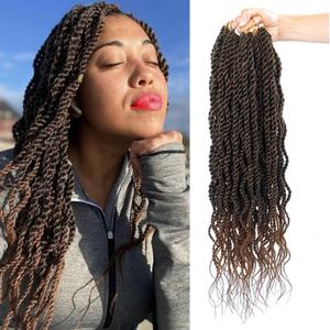 18Inch Wavy Senegalese Twist Crochet Hair Braids Wavy Ends Synthetic Hair Extension Curly Crochet Twist Braiding Hair (8Packs,T1B/30)