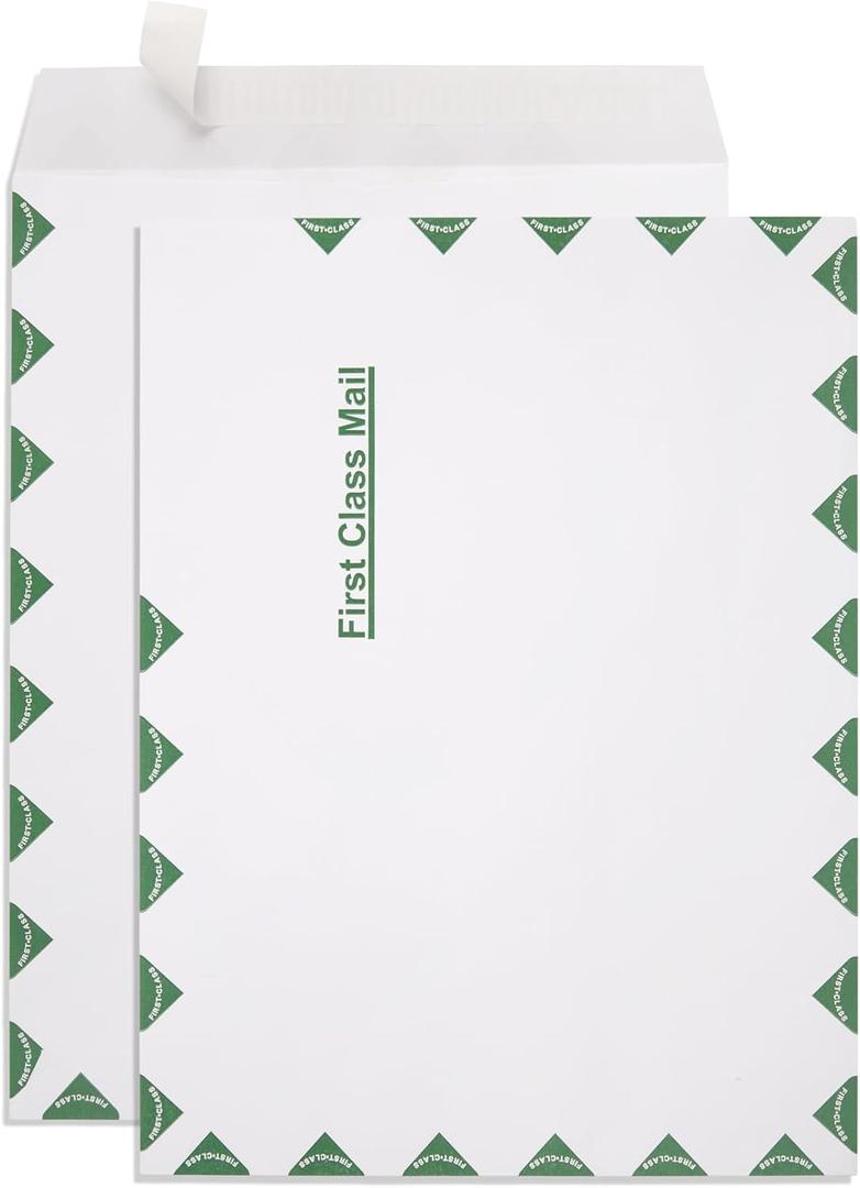 Blue Summit 100 First Class Mail Envelopes, First Class Mail Envelopes 9x12, Large and White for Mailing with Peel and Seal