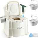 Bedside Commode, Portable Toilet for Adults, Commode Chair for Toilet with Arms, Height Adjustable, 2 Toilets and Induction Night Light, Potty Chair for Elderly and Disabled (White & Green)