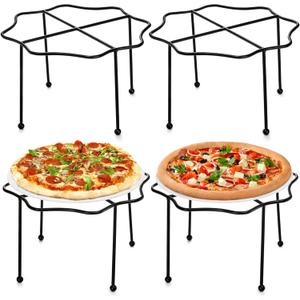 Elsjoy Set of 4 Black Pizza Stand Holder, 10 Inch Tabletop Pizza Pan Riser Stand Metal Wire Pizza Rack for Serving, Table Pizza Display Stand for Party, Home, Restaurant