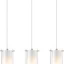 AKEZON 3-Light Pendant Light, Indoor Glass Hanging Light Fixture, Adjustable Height, Brushed Nickel Finish for Kitchen Dining Room (White)