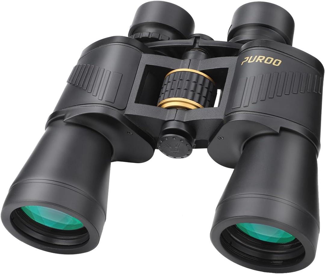 PUROO 10x50 Binoculars for Adults high Powered  Full-Size HD Optics, Large Objective Lens, Wide Field of View, Low-Light Performance  Rugged Outdoor Hunting Essentials for Bird Watching & Hunting