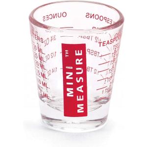 Kolder Mini Measure Heavy Glass, 20-Incremental Measurements Multi-Purpose Liquid and Dry Measuring Shot Glass, Red