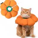 Cat Cone Collar, Cute Waterproof Recovery Collar, Anti-Bite Lick Wound Healing Safety Elizabethan e Collar for Cats, Orange Pumpkin Cat Halloween Costume, Medium
