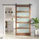 FREDBECK 42 x 84 inch Glass Barn Door with 7FT Barn Door Hardware Kit & Handle Included,5-Panel Frosted Glass,Wood Panel, Water-Proof Surface,Pre-Drilled Holes,Need Assembly