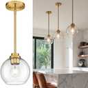 Pendant Lights Kitchen Island, 7" Modern Brushed Gold Hanging Lights Fixtures with Clear Seeded Glass Globe Shade, Kitchen Island Lighting for Bathroom, AD-22280-1P-GD-S