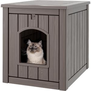 Cat Litter Box Enclosure, Hidden Litter Box with Openable Front Door, Outdoor Cat House Weatherproof, Side Table, Easy to Clean and Assembly, Dark Gray