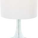 Deco 79 Glass Room Table Lamp Textured Frosted Round Accent Lamp with White Drum Shade and Silver Base, Lamp 14" x 14" x 25", Teal