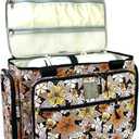 Rolling Sewing Machine Bag with Five 360-Degree Rotating Wheels,Sewing Machine Carrying Case Fits for Most Standard Sewing Machines,YKK zipper,Hard Bottom Pad (Floral)
