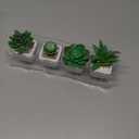 MyGift Miniature Assorted Artificial Green Faux Succulent Plants Potted in Square White Ceramic Planter Pots, Set of 4